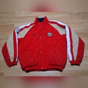 Reebok Men's Red and Beige Bomber Jacket